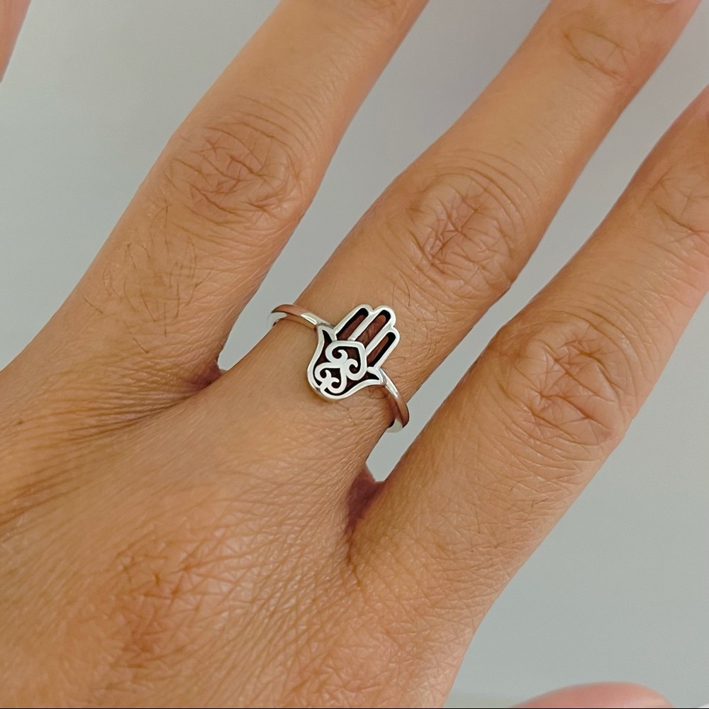 Sterling silver hand of god ring, hamsa ring, silver hand ring, silver hamsa